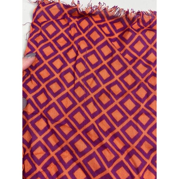 J.Crew Coral Orange Pink Purple Scarf Square Diamond Pattern Lightweight - Picture 4 of 7